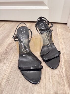 Calvin Klein Black Strappy Heels Women’s size 8 Ankle Strap